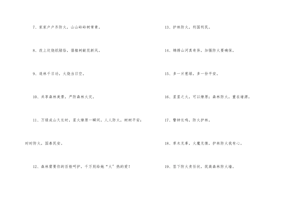 森林防火宣传内容标语（50句）_第2页
