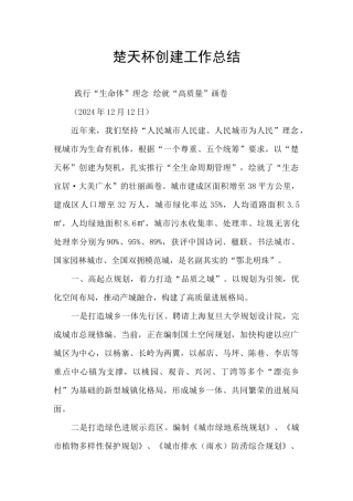 楚天杯创建工作总结