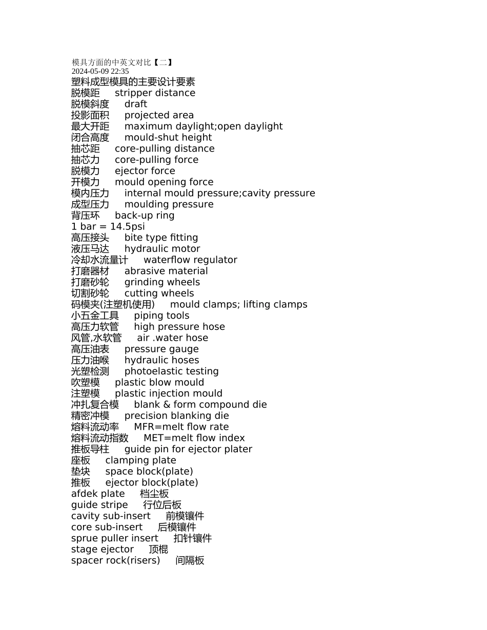模具方面的中英文对照表_第1页