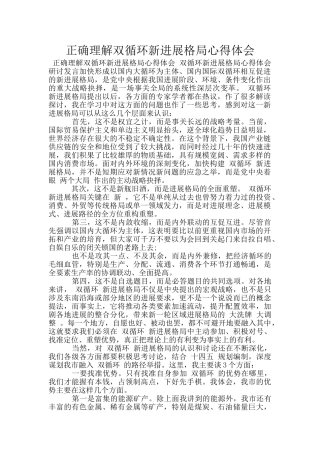 正确理解双循环新发展格局心得体会