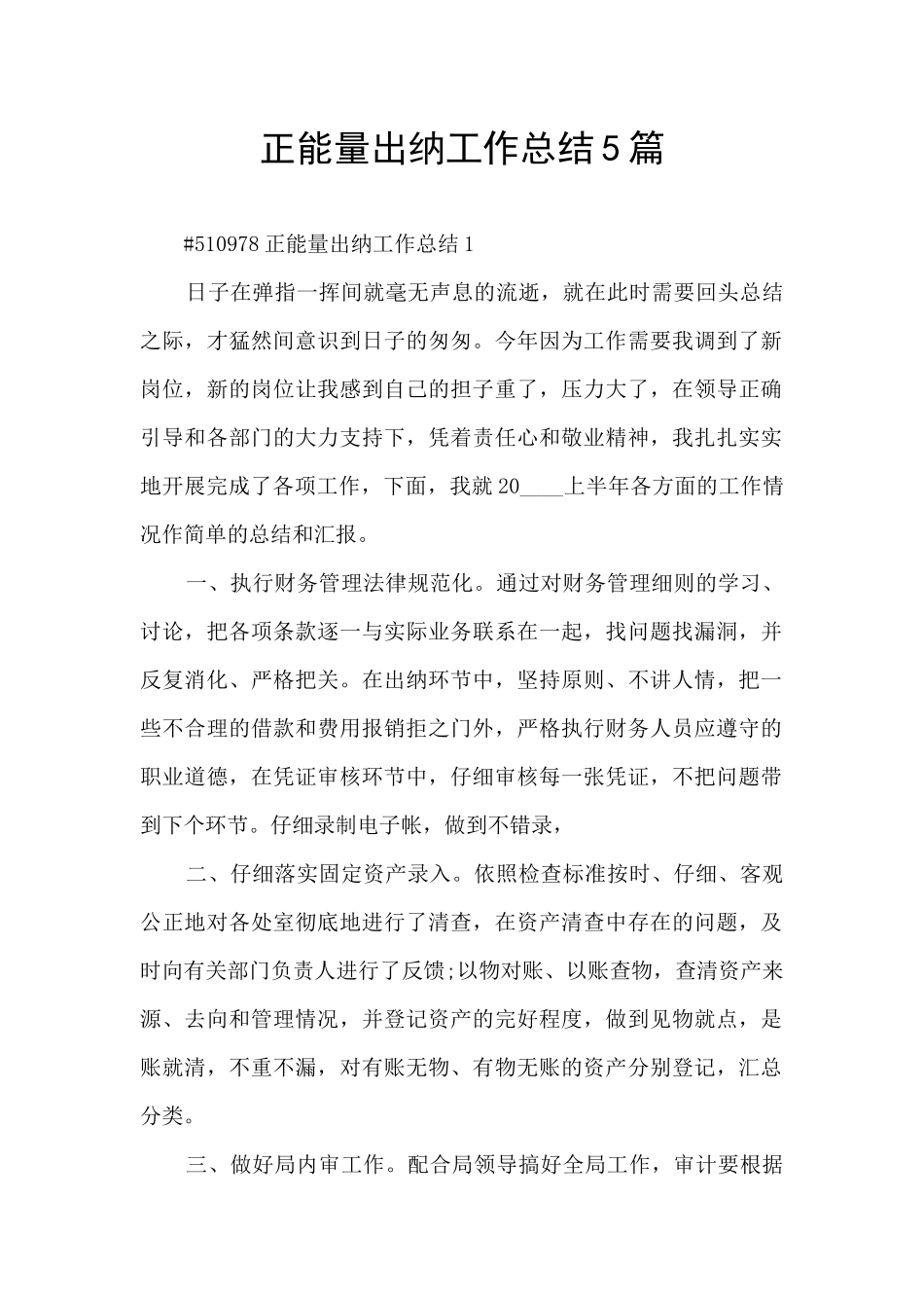 正能量出纳工作总结5篇_第1页
