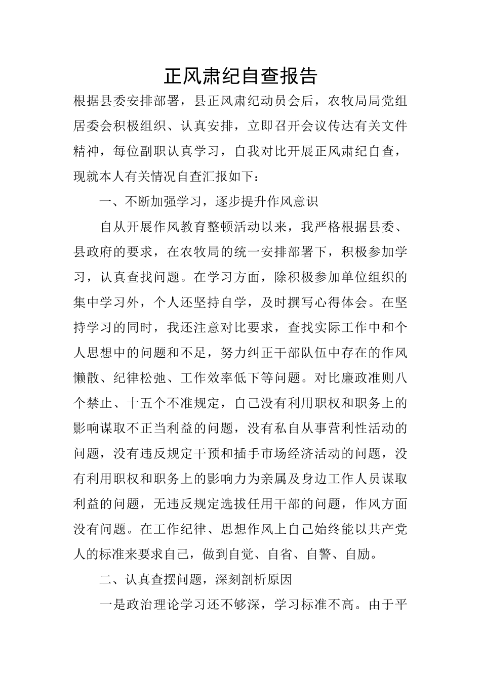 正风肃纪自查报告_第1页
