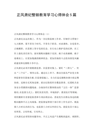 正风肃纪整顿教育学习心得体会5篇