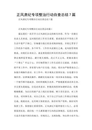 正风肃纪专项整治行动自查总结7篇