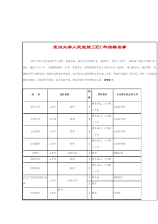 武汉大学人民医院XXXX年招聘启事