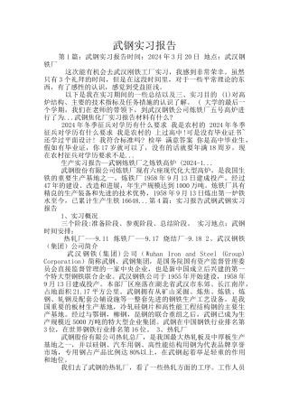 武钢实习报告