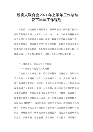 残疾人联合会2024年上半年工作总结及下半年工作谋划