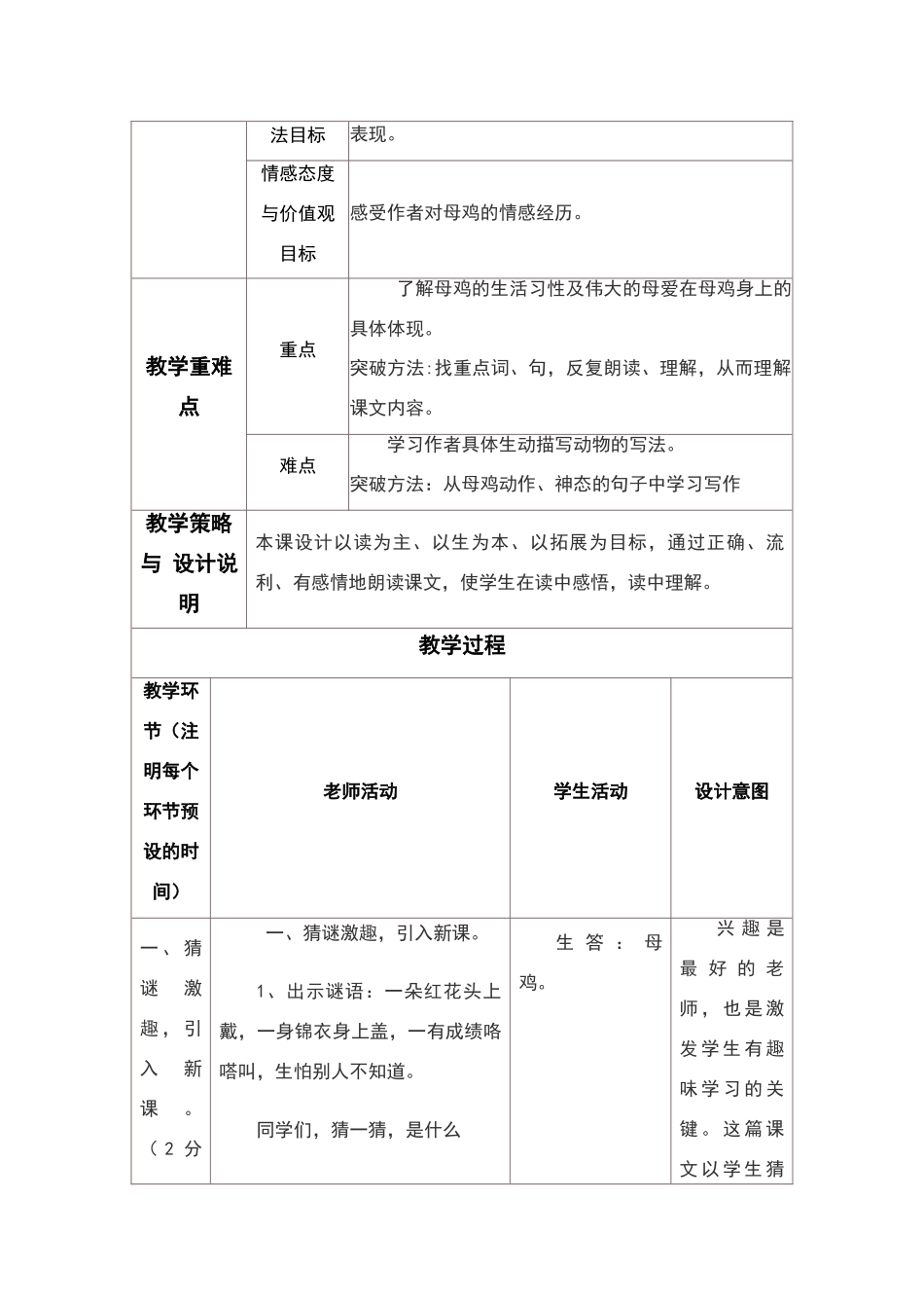 母鸡教学设计与反思_第2页