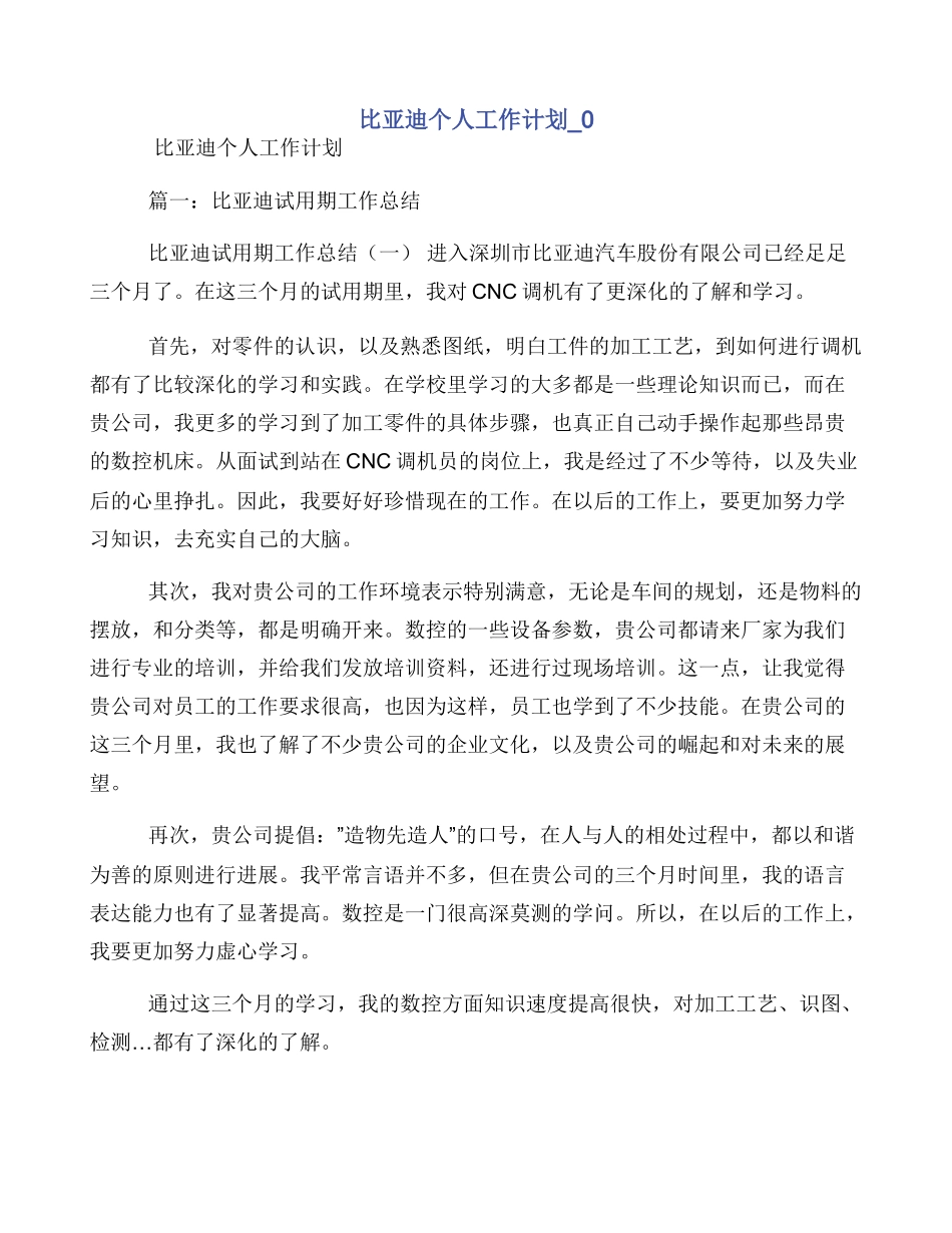比亚迪个人工作计划_第1页