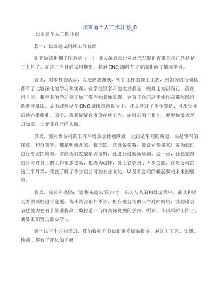 比亚迪个人工作计划