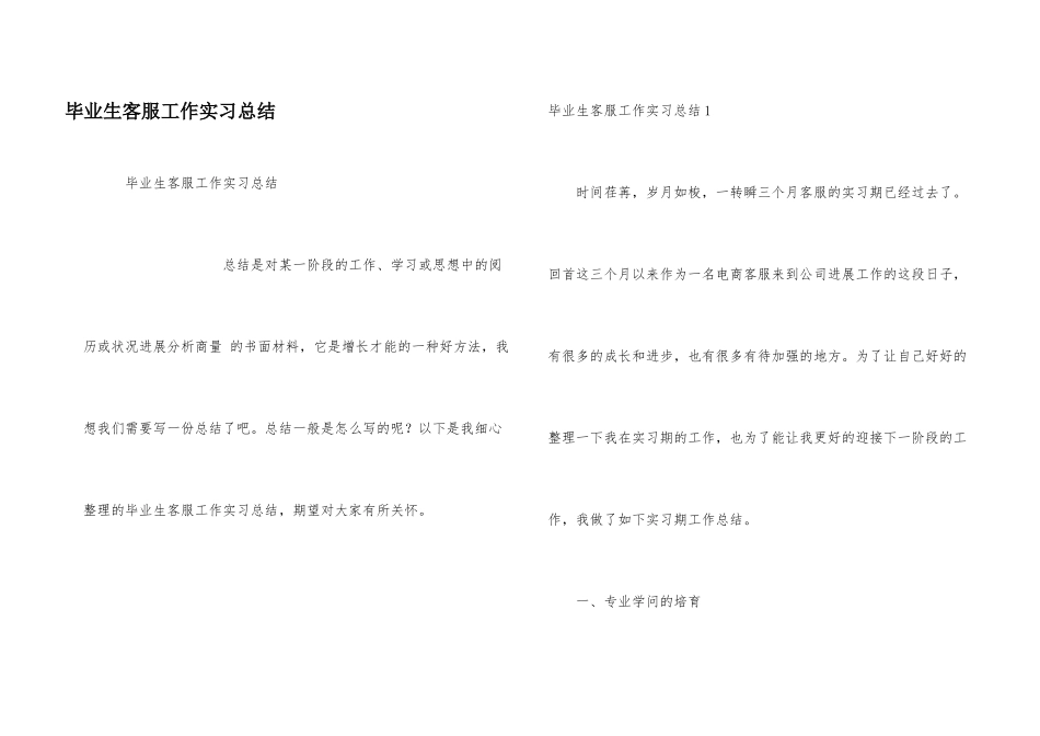 毕业生客服工作实习总结_第1页