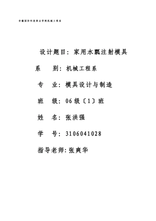 毕业设计家用水瓢注射模具