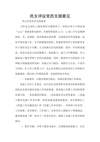 民主评议党员支部意见