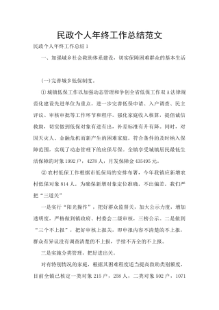 民政个人年终工作总结范文