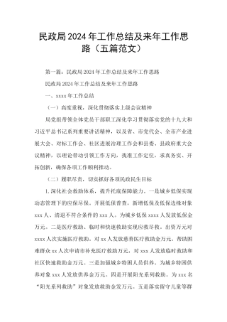 民政局2024年工作总结及来年工作思路
