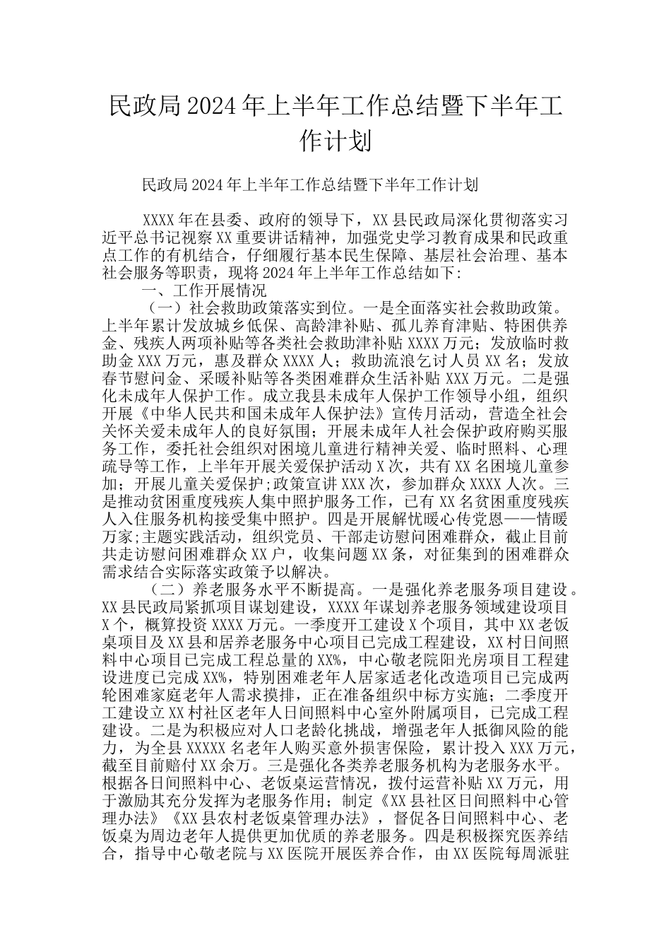 民政局2024年上半年工作总结暨下半年工作计划_第1页