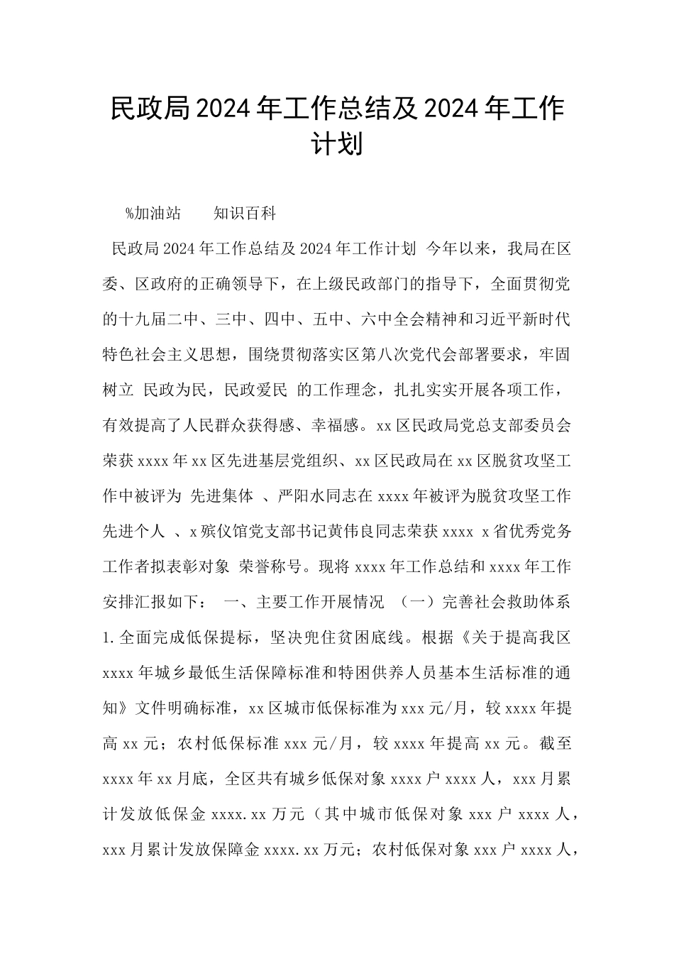 民政局2024年工作总结及2024年工作计划_第1页