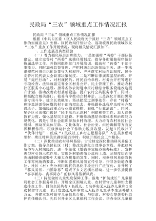 民政局“三农”领域重点工作情况汇报
