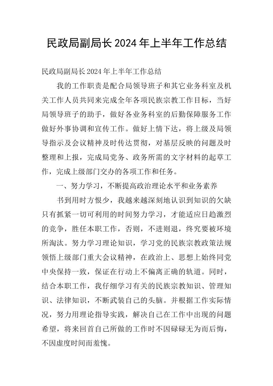 民政局副局长2024年上半年工作总结_第1页