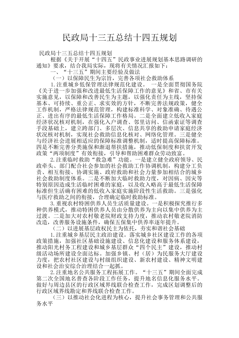 民政局十三五总结十四五规划_第1页