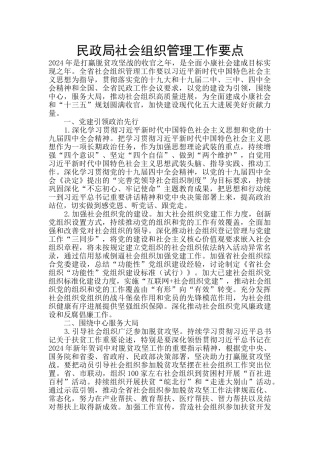 民政局社会组织管理工作要点