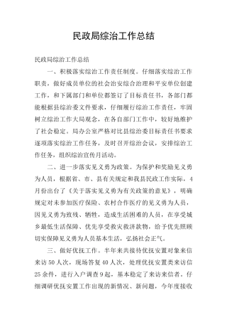 民政局综治工作总结