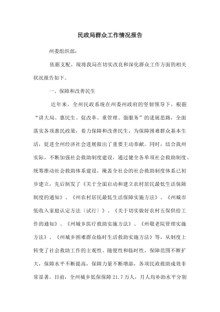 民政局群众工作情况报告