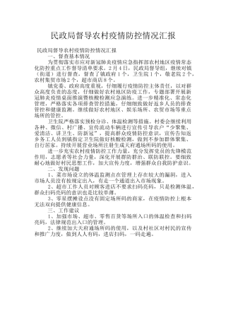 民政局督导农村疫情防控情况汇报
