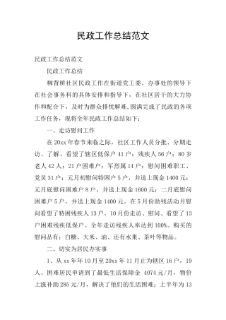 民政工作总结范文