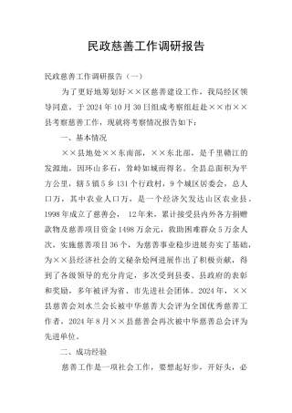 民政慈善工作调研报告