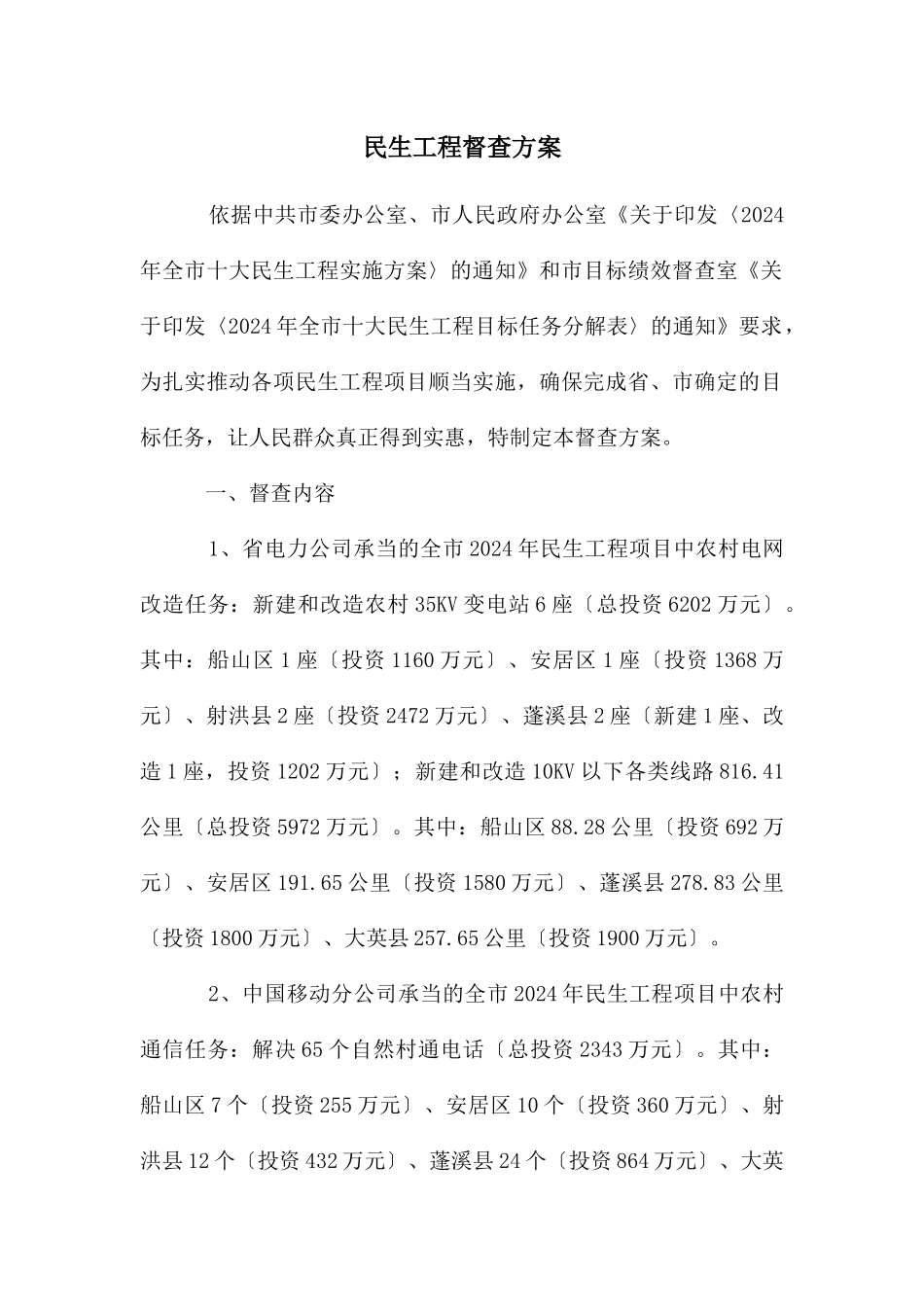 民生工程督查方案_第1页