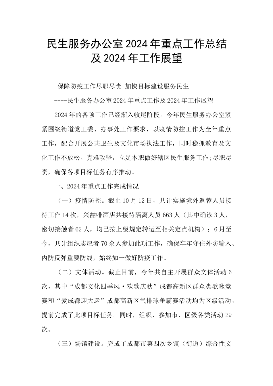 民生服务办公室2024年重点工作总结及2024年工作展望_第1页