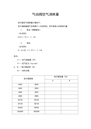 气动阀空气消耗量计算