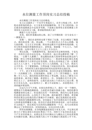 水位测量工作顶岗实习总结投稿