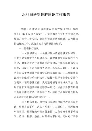 水利局法制政府建设工作报告