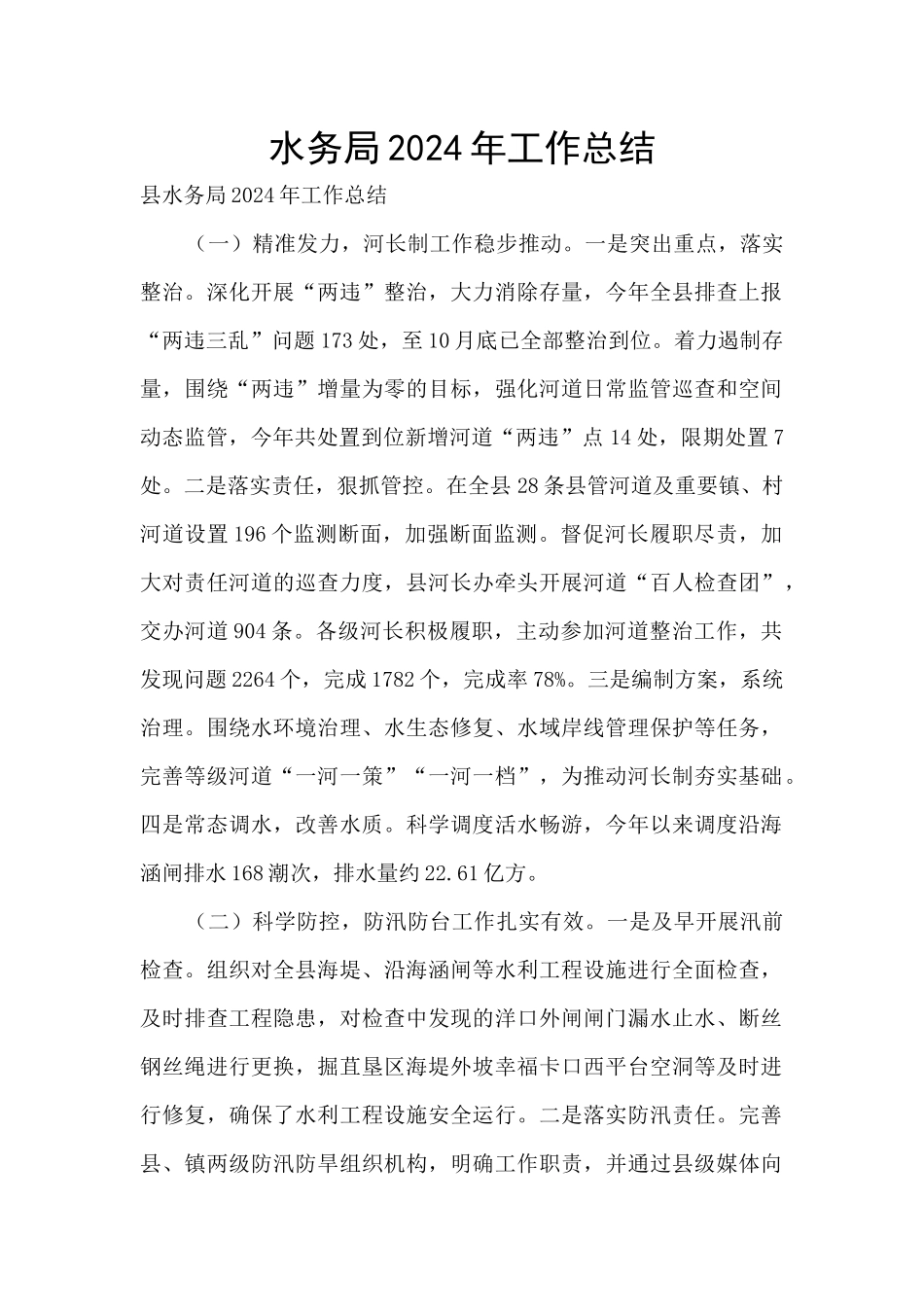 水务局2024年工作总结_第1页