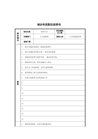 江动股份-培训专员职务说明书