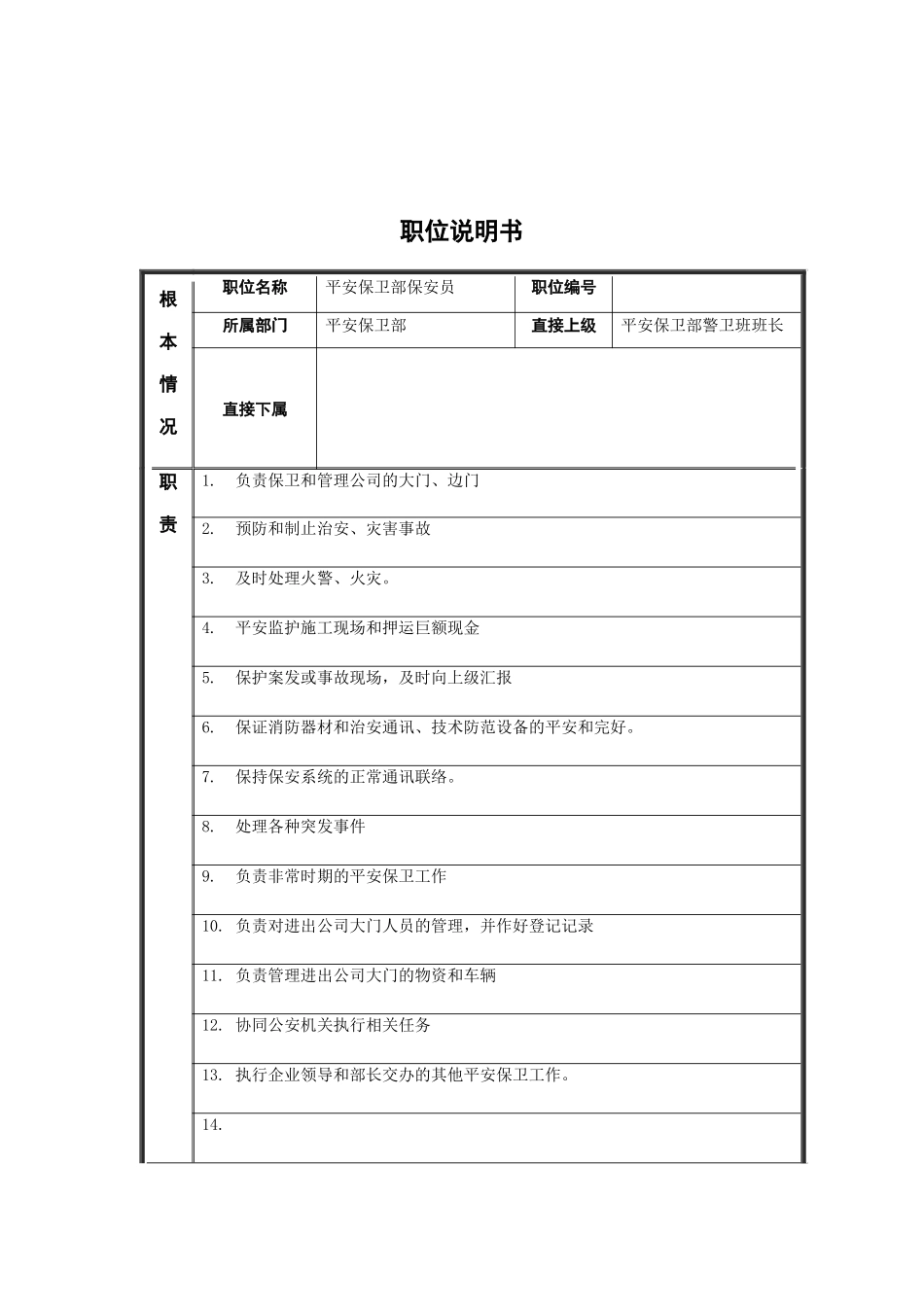 江动股份-保安员职务说明书_第1页