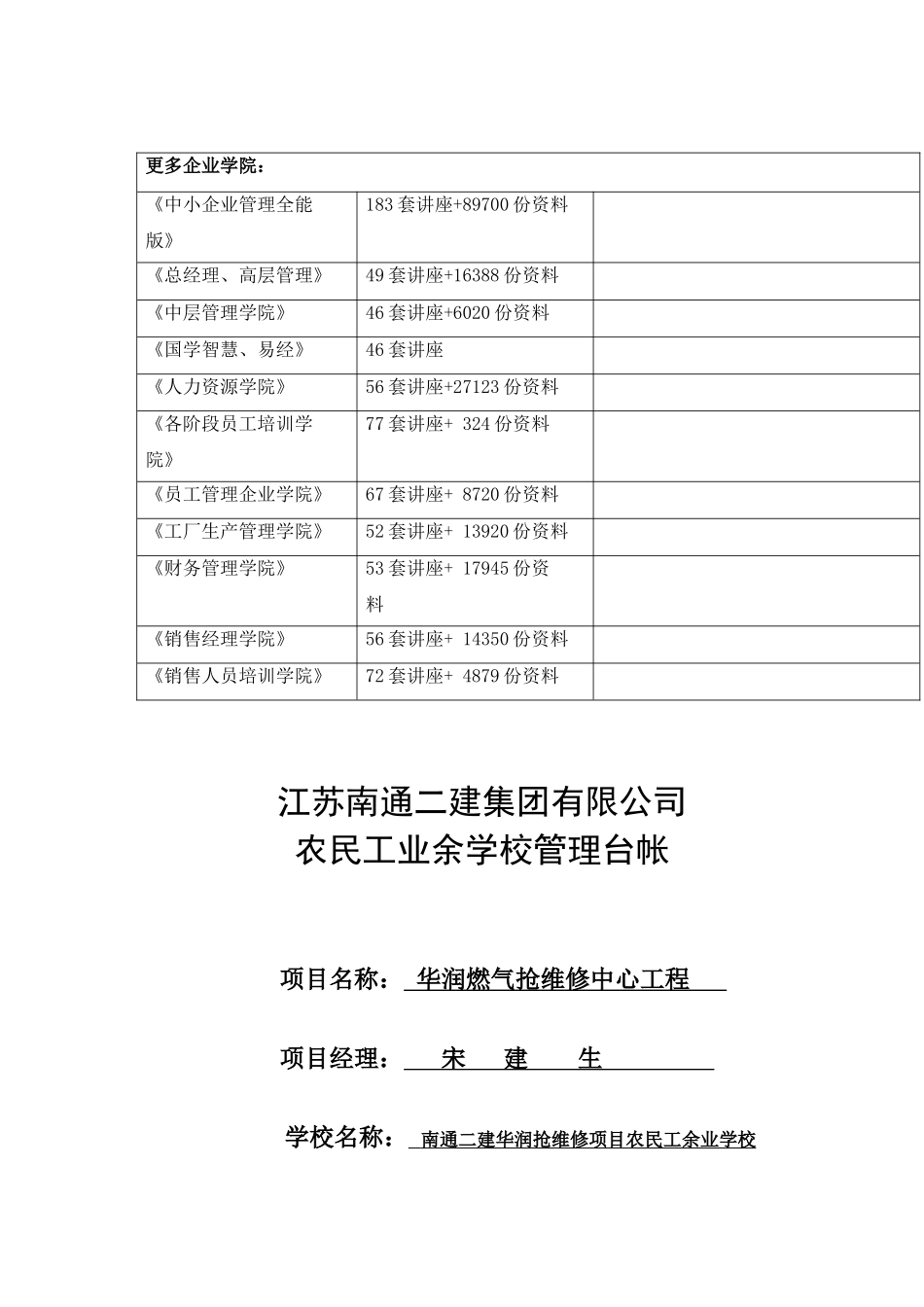 江苏某公司农民工业余学校管理台帐_第2页