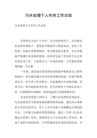 污水处理个人年终工作总结