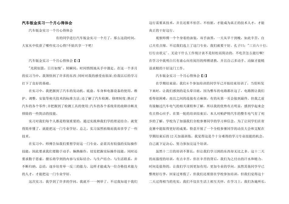 汽车钣金实习一个月心得体会_第1页