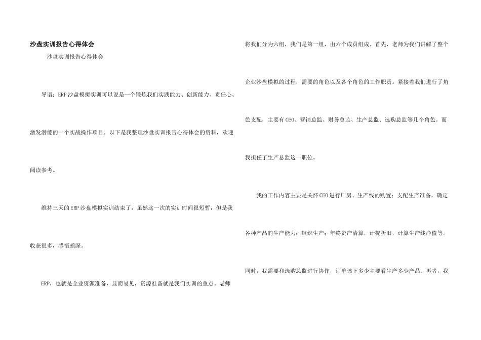 沙盘实训报告心得体会_第1页