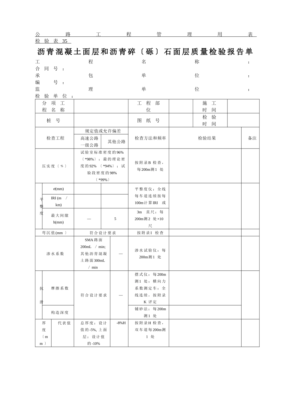 沥青混凝土面层和沥青碎石面层质量检验报告单_第1页