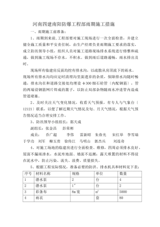 河南四建南阳防爆项目部雨期施工措施