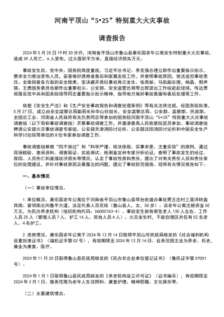 河南平顶山5.25特大火灾事故调查报告