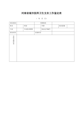 河南省城市医师卫生支农工作鉴定表