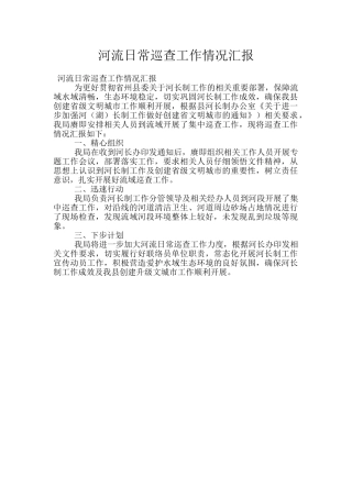 河流日常巡查工作情况汇报
