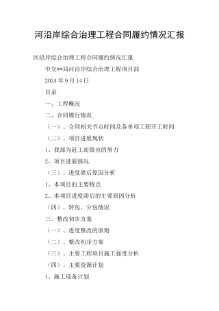河沿岸综合治理工程合同履约情况汇报