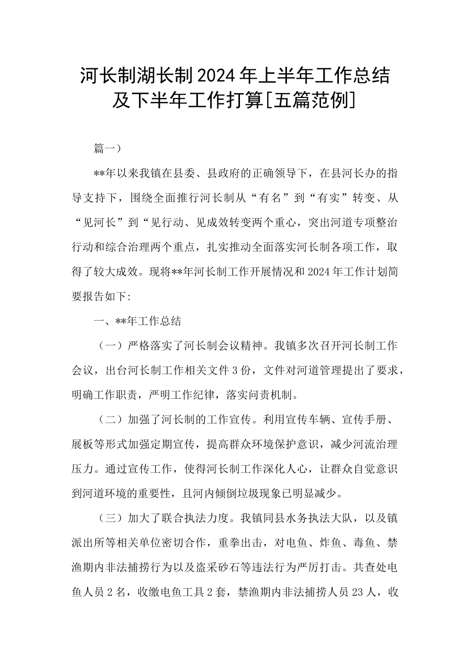 河长制湖长制2024年上半年工作总结及下半年工作打算_第1页