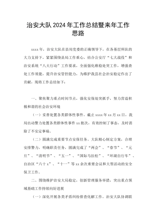 治安大队2024年工作总结暨来年工作思路